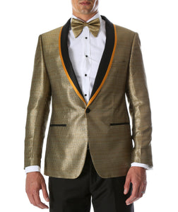 Men's Webber Black & Gold Modern Fit Shawl Collar Tuxedo Blazer - Young Man’s Prom Wear - Ferrecci USA 