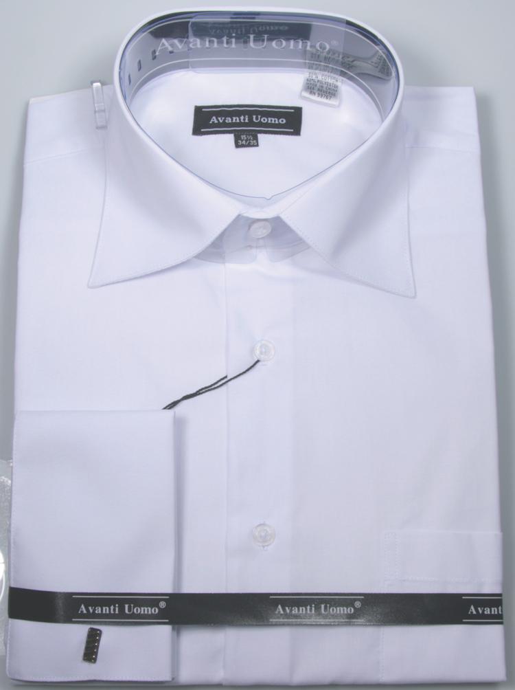 Men's French Cuff Dress Shirt Spread Collar- Color White