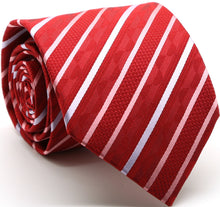 Load image into Gallery viewer, Mens Dads Classic Red Striped Pattern Business Casual Necktie &amp; Hanky Set X-7 - Ferrecci USA 
