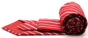 Mens Dads Classic Red Striped Pattern Business Casual Necktie & Hanky Set X-7 - Ferrecci USA 