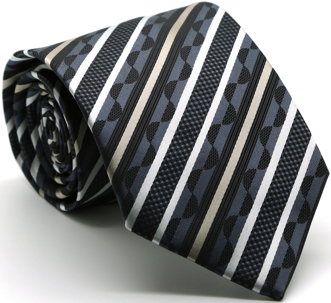 Mens Dads Classic Grey Striped Pattern Business Casual Necktie & Hanky Set X-8 - Ferrecci USA 