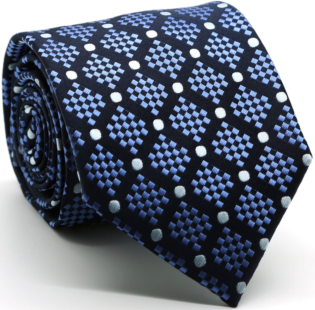 Mens Dads Classic Navy Circle Pattern Business Casual Necktie & Hanky Set XO-3 - Ferrecci USA 
