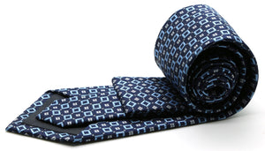Mens Dads Classic Navy Geometric Pattern Business Casual Necktie & Hanky Set Y-12 - Ferrecci USA 