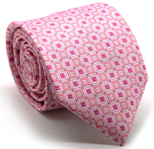 Load image into Gallery viewer, Mens Dads Classic Pink Geometric Pattern Business Casual Necktie &amp; Hanky Set Y-5 - Ferrecci USA 
