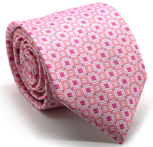 Mens Dads Classic Pink Geometric Pattern Business Casual Necktie & Hanky Set Y-5 - Ferrecci USA 