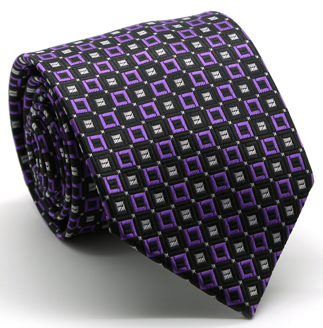 Mens Dads Classic Purple Geometric Pattern Business Casual Necktie & Hanky Set Y-7 - Ferrecci USA 