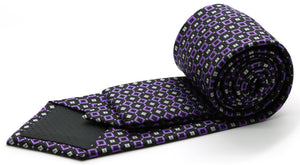 Mens Dads Classic Purple Geometric Pattern Business Casual Necktie & Hanky Set Y-7 - Ferrecci USA 