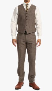 York Brown 3 Piece Herringbone Suit - Ferrecci USA 