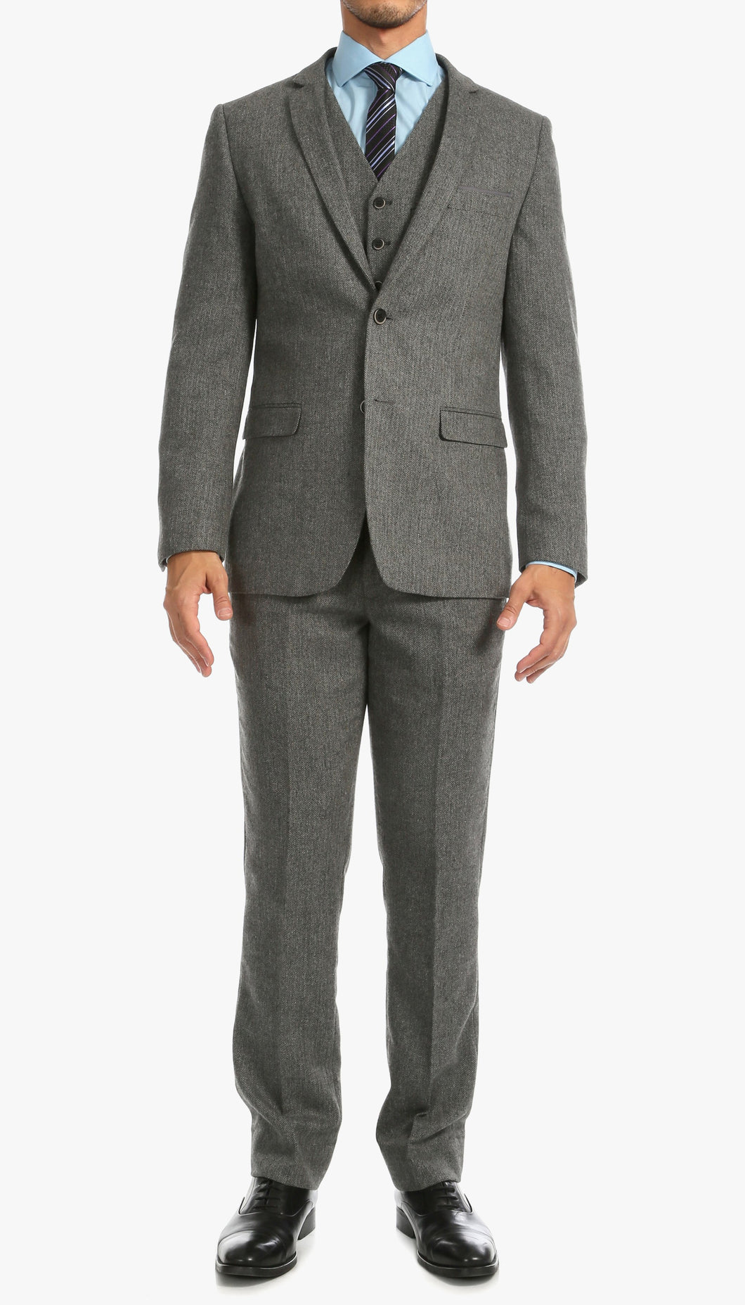 York Grey Slim Fit 3 Piece Herringbone Suit - Ferrecci USA 