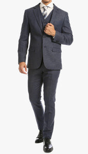 York Navy Slim Fit 3 Piece Herringbone Suit - Ferrecci USA 