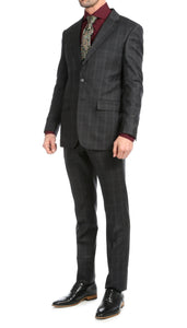 Yves Black Plaid Check Men's Premium 2 Piece Wool Slim Fit Suit - Ferrecci USA 