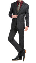 Load image into Gallery viewer, Yves Black Plaid Check Men&#39;s Premium 2 Piece Wool Slim Fit Suit - Ferrecci USA 
