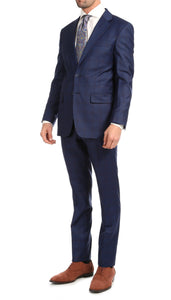 Yves Blue Plaid Check Men's Premium 2 Piece Wool Slim Fit Suit - Ferrecci USA 