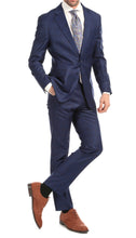 Load image into Gallery viewer, Yves Blue Plaid Check Men&#39;s Premium 2 Piece Wool Slim Fit Suit - Ferrecci USA 
