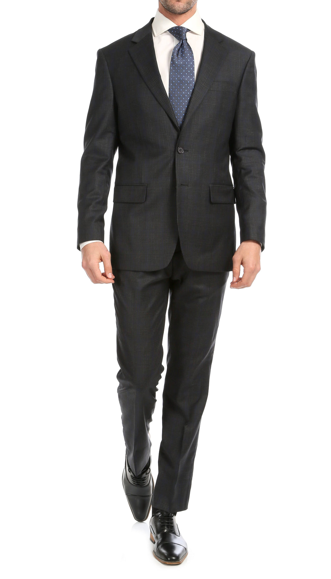 Yves Grey Plaid Check Men's Premium 2 Piece Wool Slim Fit Suit - Ferrecci USA 