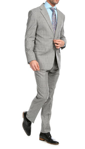 Yves Light Grey Plaid Check Men's Premium 2 Piece Wool Slim Fit Suit - Ferrecci USA 