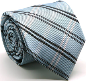 Mens Dads Classic Blue Stripe Pattern Business Casual Necktie & Hanky Set Z-4 - Ferrecci USA 