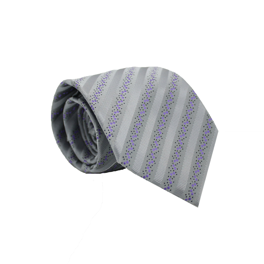 Mens Dads Classic Grey Striped Pattern Business Casual Necktie & Hanky Set ZO-12 - Ferrecci USA 