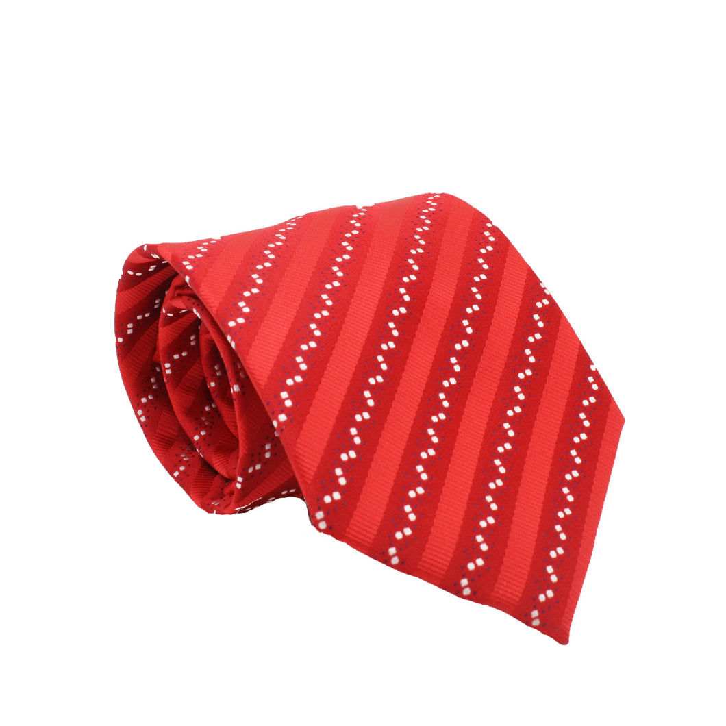 Mens Dads Classic Red Striped Pattern Business Casual Necktie & Hanky Set ZO-1 - Ferrecci USA 