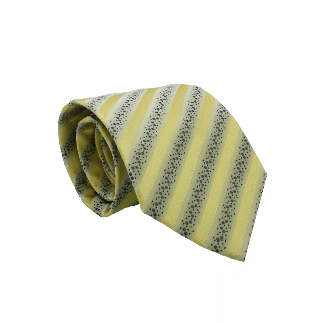 Mens Dads Classic Yellow Striped Pattern Business Casual Necktie & Hanky Set ZO-5 - Ferrecci USA 