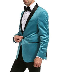 Enzo Turquoises Velvet Slim Fit Shawl Lapel Tuxedo Men's Blazer - Ferrecci USA 