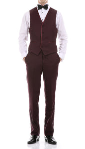 Celio Burgundy 3 Piece Slim Fit Tuxedo - Ferrecci USA 