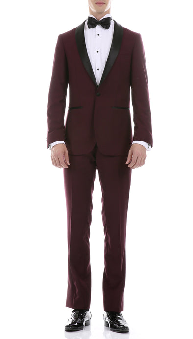 Ferrecci Men's Reno Burgundy Slim Fit Shawl Lapel 2 Piece Tuxedo Suit Set - Ferrecci USA 