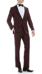 Ferrecci Men's Reno Burgundy Slim Fit Shawl Lapel 2 Piece Tuxedo Suit Set - Ferrecci USA 