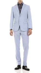 Oslo Sky Blue Slim Fit Notch Lapel 2 Piece Suit - Ferrecci USA 